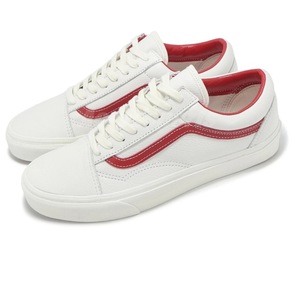 VANS UNISEX OLD SKOOL VINTAGE LEATHER WHITE/RED CASUAL SHOE WOMEN SIZE 5 A5
